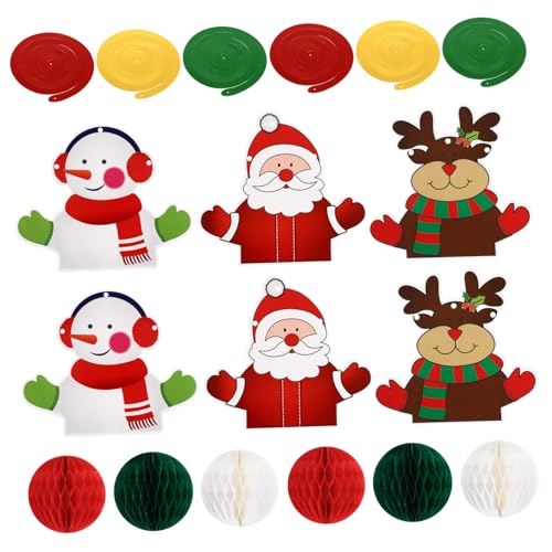 CONGARTENO 2 Sätze Weihnachts Papieranhänger Schneemann Honigwabe Deko mit Spiralen für Weihnachtsfeier Zimmer Tür Fenster Festliche Hängedekoration von CONGARTENO
