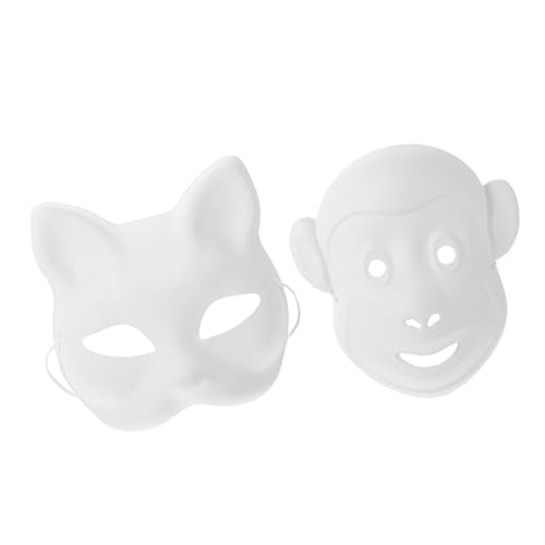 CONGARTENO 2 Stück DIY Weiße Papiermasken Katzen Affen zum Bemalen Leere Tiermasken für Karneval Fasching Party und Cosplay Handbemalbare Bastelmasken für Erwachsene von CONGARTENO