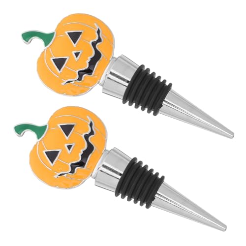 CONGARTENO 2 Stück Halloween Weinflaschenverschluss Kürbisform Zinklegierung Flaschenstopper für Weinfrische Auslaufsicher Wiederverwendbar Geeignet für Küche Bar Party von CONGARTENO