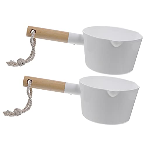 CONGARTENO 2 Stück Holzgriff Wasserschöpfer mit Langem Stiel Küchen und Haushaltslöffel für Wasser Bad Haushalt Langlebig Abgerundete Form Einfach zu Reinigen Praktische Nutzung von CONGARTENO