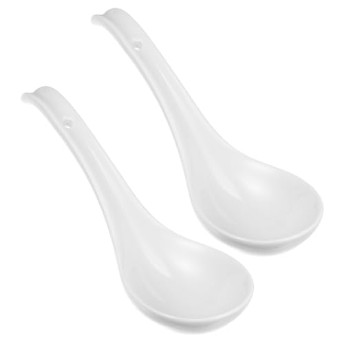 CONGARTENO 2 Stück Keramik Suppenlöffel Weiß Langlebige Dessert Ramenlöffel Glatte Oberfläche Vielseitig Einsetzbar für Suppe Eiscreme Vorspeisen Spülmaschinenfest Hochwertiges Porzellan von CONGARTENO