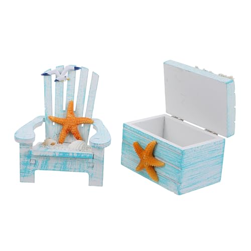 CONGARTENO 2 Stück Mediterraner Mini Holzstuhl mit Box Dekoration Teiliges Handgefertigt Strand Design Robuste Holzornamente für Küsten Wohnambiente von CONGARTENO