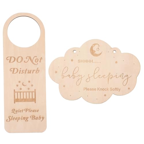 CONGARTENO 2 Stück Sleeping Türschild Teilig Holz Hängeschild Nicht Stören Babyzimmer Dekoration Shower Junge Einfach zu Befestigen Lustiges Design Maße von CONGARTENO