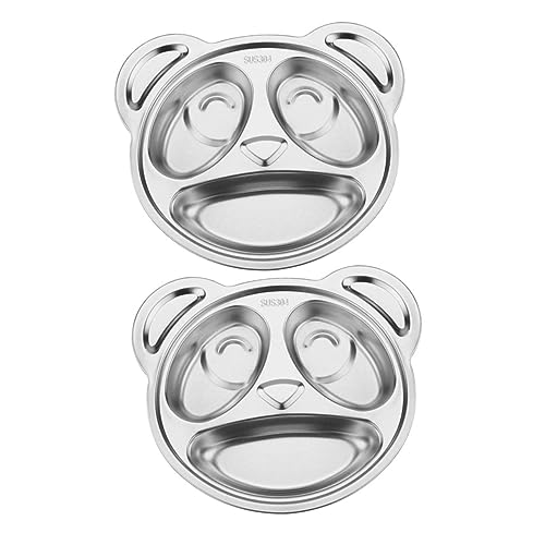 CONGARTENO 2 Stück Teiliges Edelstahl Teller mit Fächern Rutschfestes Kindergeschirr Geteilte Portionsplatte für Kleinkinder Bpa Frei Spülmaschinenfest zur Portionskontrolle und von CONGARTENO