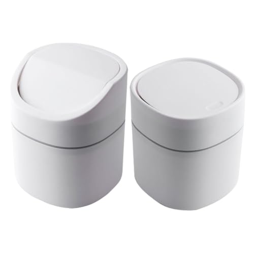 CONGARTENO 2 Stück Teiliges Mini Tischabfalleimer mit Deckel Kompakter Kunststoff Papierkorb für Küche Büro Schlafzimmer Langlebiger Desktop Mülleimer Platzsparend Weiß mit Klappdeckel von CONGARTENO