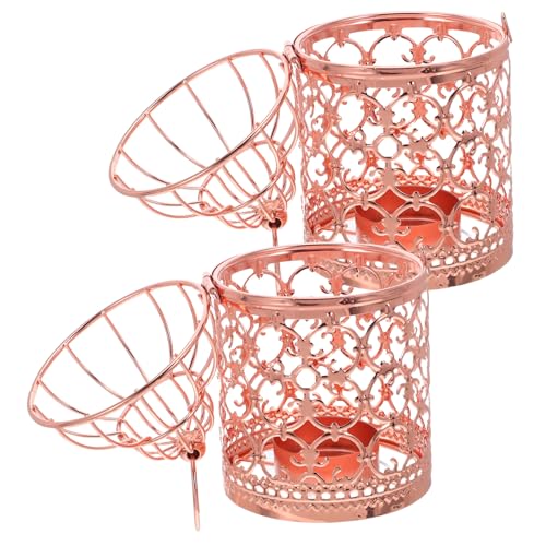 CONGARTENO 2 Stück Teiliges Vintage Vogelkäfig Teelicht Laternen Roségold Hängende Kerzenhalter mit Sanfter Beleuchtung Platzsparend Vielseitig Dekorativ für Hochzeit Party Halloween von CONGARTENO