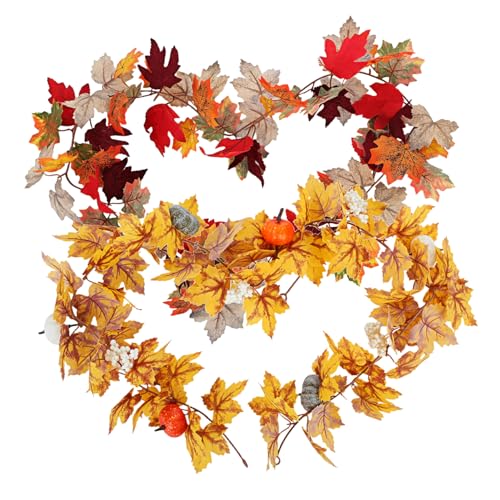 CONGARTENO 2 Stücke Künstliche Ahornblatt Girlande herbstliche Hängende Deko für Erntedankfest Halloween Hochzeit Party Kamin Wohnzimmer Dekoration von CONGARTENO