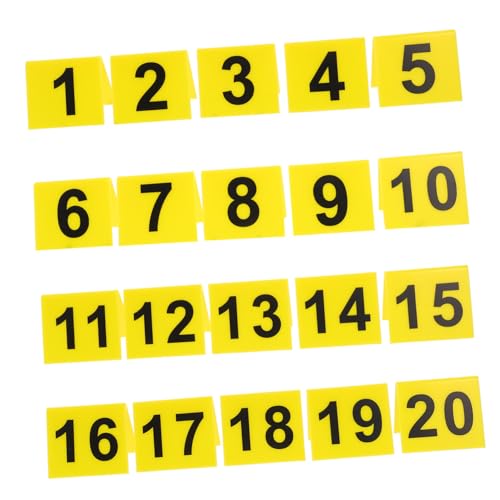 CONGARTENO 20 Stück Wiederverwendbare Tischnummernschilder Doppelseitig Wendbar Gelber Hintergrund Schwarze Zahlen Förmige Nummernmarkierungen für Restaurant Bar Kompakt Praktisch von CONGARTENO
