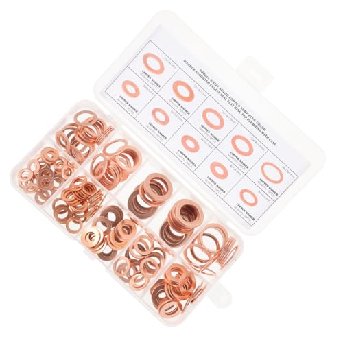 CONGARTENO 200 Stück Kupferdichtungen Set Ölablassdichtung Flache Unterlegscheiben Sortiment mit Schutzbox und Polsterschaum Rostfrei Langlebig für Motor und Elektroanlagen von CONGARTENO