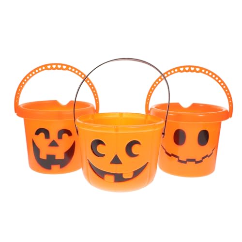CONGARTENO 3 Stk. Halloween Kürbis Eimer Leichte Tragbare Süßigkeiten Behälter mit Griff Großes Fassungsvermögen für Candy Geschenke Snacks für Halloween Party und Alltag von CONGARTENO