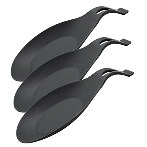 CONGARTENO 3 Stück Teiliges Silikonlöffel Ablageset Hitzebeständig Rutschfest für Küchentisch Utensilienhalter Schwarz Praktische Löffelablage Spatel und Kellenhalter für Küchen und von CONGARTENO