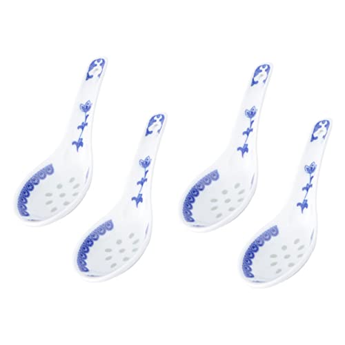 CONGARTENO 4 Stück Blau-weißer Porzellanlöffel Suppenlöffel Abendessen Auswechselbarer Esslöffel Griffe Dekorativer Esslöffel Kleine Löffel Kochen Schöpflöffel Keramik von CONGARTENO
