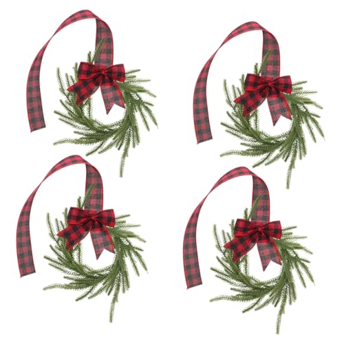CONGARTENO 4 Stück Künstliche Weihnachtskränze mit Rotem Karoband Robuste Norfolk Deko für Türen Fenster Küchenregale Wetterfest Indoor Outdoor Geeignet von CONGARTENO