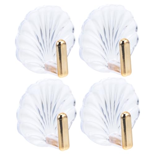 CONGARTENO 4 Stück Leichter Selbstklebender Wandhaken Muscheldesign Transparent Vergoldet ohne Bohren für Schlüssel Handtücher Hüte Aufbewahrung Vielseitig Badezimmer Küche von CONGARTENO