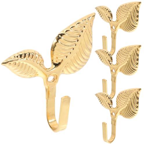 CONGARTENO 4 Stück Rustikale Garderobenhaken Robustem Metall mit Elegantem Goldfarbenem Blattdesign Schwere Wandhaken zur Wandmontage für Flur und Bad Praktische Aufbewahrungslösung von CONGARTENO