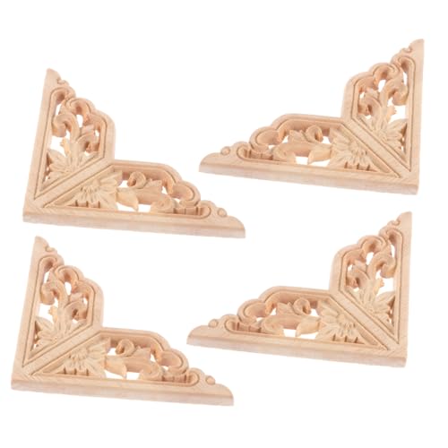CONGARTENO 4 Stück Teiliges Holzornamente aus Massivem Unbemaltem Holz Geschnitzte Applikationen für Möbel Vielseitig Einsetzbar zur Dekoration von Schränken Türen Wänden und Spiegeln von CONGARTENO
