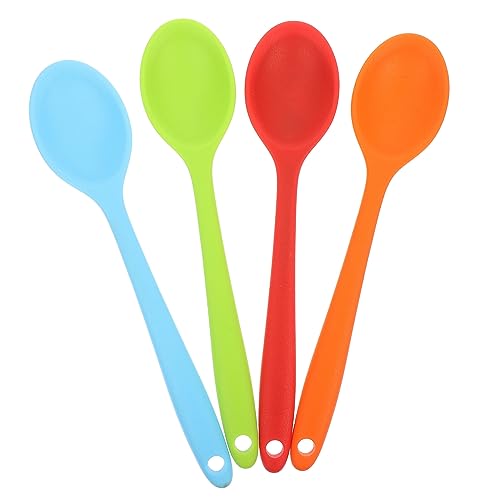 CONGARTENO 4 Stück Teiliges Mini Silikon Löffelset Multifunktionale Leichte Kochlöffel mit Glatten Kanten Kratzfest Hitzebeständig für Salat Suppe und Küchenbedarf von CONGARTENO