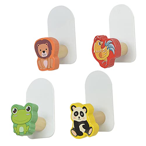 CONGARTENO 4 Stück Teiliges Selbstklebende Holz wandhaken mit Tiermotiven Stabile Klebehaken ohne Bohren Platzsparende Garderobenhaken für Kinderzimmer und Flur Widerstandsfähig und Einfach von CONGARTENO