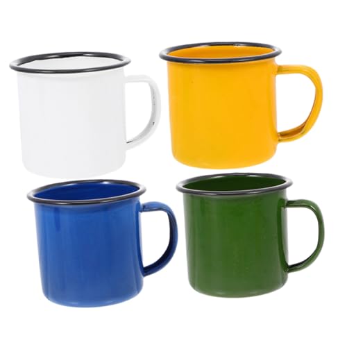 CONGARTENO 4 Stück Vintage Emaille Becher mit Griff Vielseitige Trinkbecher für Kaffee Tee Wasser Cocktails Retro Camping Tassen in Weiß Gelb Blau Grün Robust und Stilvoll für Indoor Outdoor von CONGARTENO