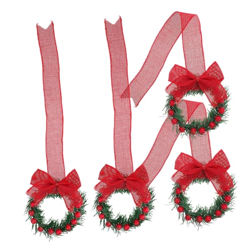 CONGARTENO 4 Stück Weihnachtskranz mit Roter Schleife Langlebiger Kunststoffkranz für Küchenschränke und Türen Wetterfestes Deko-Girlande für Innen Außenbereich Festliche Weihnachtsdekoration von CONGARTENO
