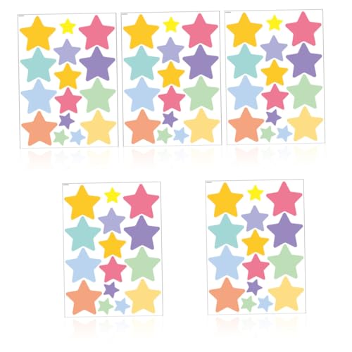 CONGARTENO 5 Blätter Bunte Stern Wandsticker aus PVC Selbstklebend Ablösbar für Kinderzimmer Kindergarten Spielzimmer Dekorative Wandtattoos für Glatte Oberflächen Wie Wände Türen Glas von CONGARTENO