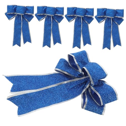 CONGARTENO 5 Stück Glitzernde Weihnachtsknoten Schleifen aus Stoff Teiliges in Blau Festliche Baumschmuck Deko Vielseitige Geschenkverpackung für Weihnachtsbaum Tür und Tisch von CONGARTENO