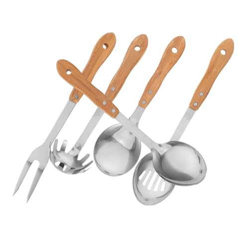 CONGARTENO 5 Stück Küchenwerkzeug-Set Löffel servieren Utensilien aus antihaftbeschichtetes Kochgeschirr Nudelheber Utensilien Metallgabeln Suppenkelle-Utensil Rostfreier Stahl von CONGARTENO