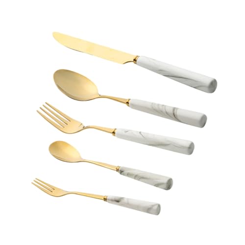 CONGARTENO 5 Stück Teiliges Besteckset Edelstahl mit Marmoroptik mit Messer Kaffeelöffel Esslöffel Dessertgabel Essgabel Rostfrei Stilvolles Design für Zuhause Restaurant Picknick von CONGARTENO