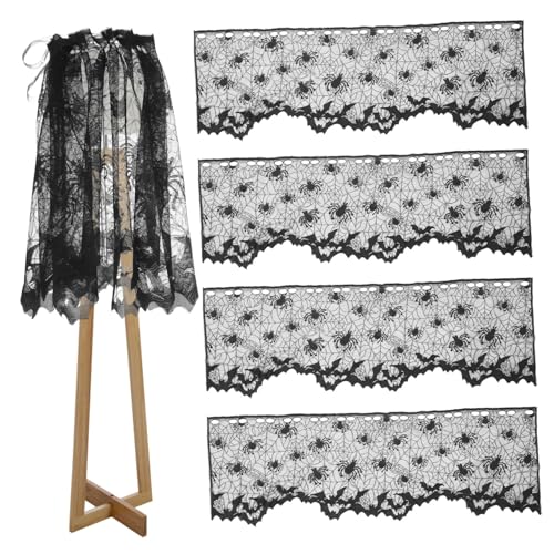 CONGARTENO 5 Stück Teiliges Halloween Lampenschirm topper Schwarze Spitzen spinnennetzdecke Dekorativer Lichtschutz mit Bändern zum Aufhängen Eleganter Party dekor für Innenräume von CONGARTENO