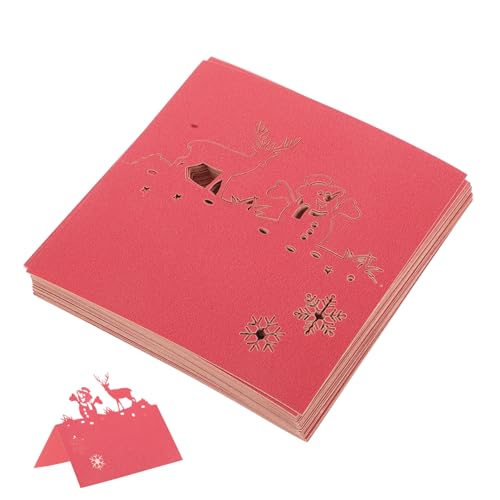 CONGARTENO 50 Stück Weihnachts Tischkarten mit Rentier und Schneemann Motiv Filigrane Papier Karten für Weihnachtsfeiern Festliche Sitzplatzkarten für Dinner Handbeschreibbar Praktische Rote von CONGARTENO