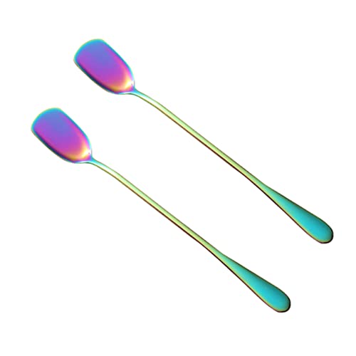 CONGARTENO 6 Stück Teiliges Bunte Eislöffel mit Langem Griff Rührlöffel für Eiscreme Cocktails und Getränke Spülmaschinenfest und Rostfrei von CONGARTENO