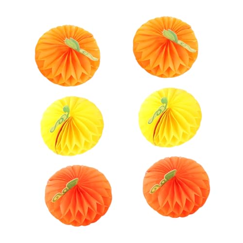 CONGARTENO 6 Stück Teiliges Papier Wabenbälle Kürbisform Halloween Hängende Dekorationen in Farben für Party Wohnzimmer Kinderzimmer Herbstliche Festdeko von CONGARTENO