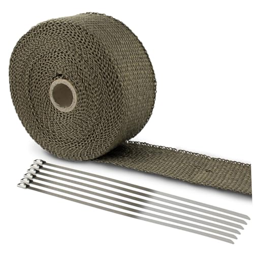 CONGARTENO 6 Stück Titanium Heat Wrap Roll mit Kabelbindern Hitzebeständiges Auspuffschutzband für Motorradkrümmer Schützt vor Verbrennungen und Verbessert Motorleistung von CONGARTENO