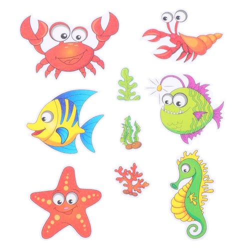 CONGARTENO 9 Stück Teiliges Badewannen Rutsch mit Cartoon Meeresmotiven Wasserfeste Peva Badezimmer Aufkleber für rutschfeste Badematte mit Stark Haftender Rückstandsfreier Klebefläche von CONGARTENO