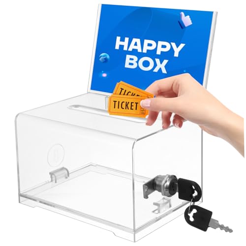 CONGARTENO Abschließbare Acryl Aufbewahrungsbox für Visitenkarten und Trinkgeld Transparente Spendenbox mit Schloss und Schlüssel Praktische Vorschlagsbox für Hochzeiten Partys und von CONGARTENO