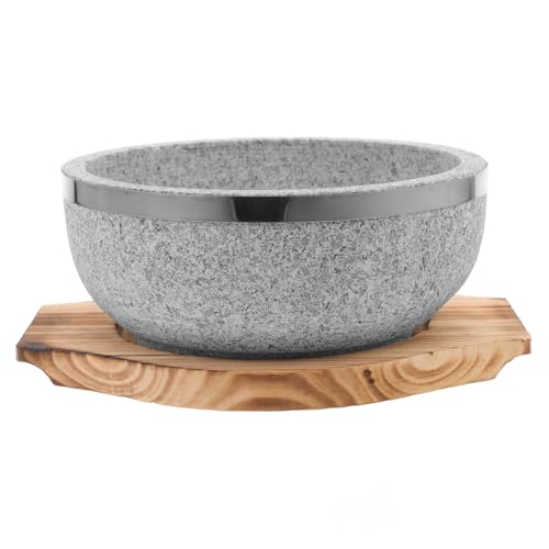 CONGARTENO Bibimbap Steintopf Hochtemperaturbeständig Natürlicher Stein Kochtopf mit Holztablett für Suppe und Reisgerichte von CONGARTENO