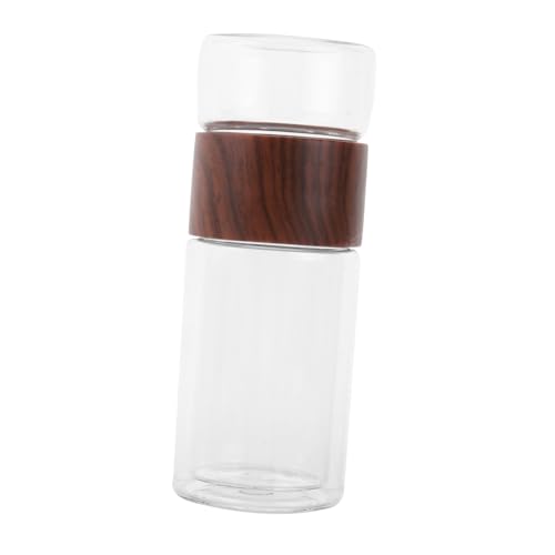 CONGARTENO Doppelwandiger Hitzebeständiger Teebecher Tragbares Glas mit Integriertem Sieb Auslaufsicher Stabiler Deckel Geeignet für Heiße und Kalte Getränke Modernes Holzdesign von CONGARTENO