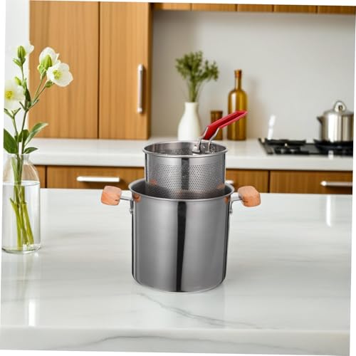 CONGARTENO Edelstahl Fritteuse mit Korb und Doppeltem Griff Vielseitiger Haushalt Frittier Kochtopf Platzsparend Robust und Geeignet für Braten Kochen und Schmoren von CONGARTENO