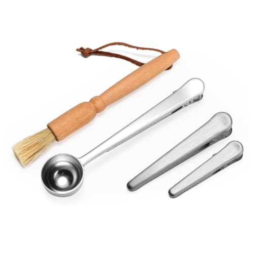 CONGARTENO Edelstahl Kaffeeschaufel mit Clip und Dichtenden Klammern mit Weichem Reinigungsbürstenpinsel und Stoffbeutel Vielseitig für Kaffee Tee Zucker Frische Aufbewahrung von CONGARTENO