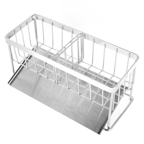 CONGARTENO Edelstahl Küchen Spüle Abtropfgestell Schwammhalter Multifunktionaler Organizer ohne Bohren für Schwämme Reinigungstücher und Küchenutensilien mit Stilvollem Design und von CONGARTENO