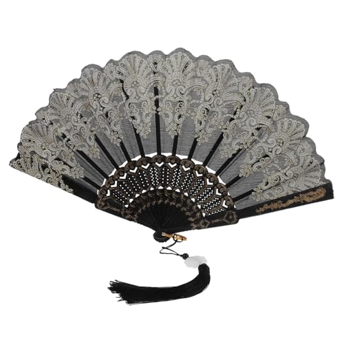 CONGARTENO Eleganter Faltbarer Handfächer mit Besticktem Blumenmotiv und Stabilem Design Chinesischer Vintage Stil mit Dekorativem Quastenanhänger als Party Tanzzubehör Klassischer CONGARTENO Eleganter Faltbarer Handfächer mit Besticktem Blumenmotiv und Stabilem Design Chinesischer Vintage Stil mit Dekorativem Quastenanhänger als Party Tanzzubehör Klassischer von CONGARTENO