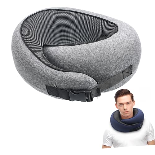 CONGARTENO Ergonomisches U förmiges Nackenkissen aus Memory Schaum Verstellbar mit Riemen Reisefreundlich für Flugzeug Auto und Bus Graues Reisekissen für Komfortable Unterstützung Unterwegs von CONGARTENO