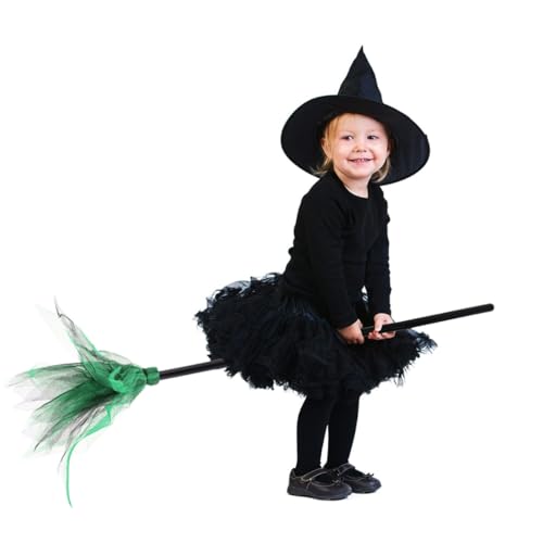 CONGARTENO Halloween Hexenbesen Grün Realistischer Besenstab Deko Halloween Party Zubehör für Kostüm und Dekoration von CONGARTENO