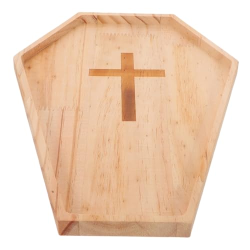 CONGARTENO Halloween Holztablett Sargform mit Kreuz Robustes Servierbrett aus Massivholz Vielseitiges Snack Obsttablett für Partys Süßigkeiten und Herzhafte Speisen Dekoratives von CONGARTENO