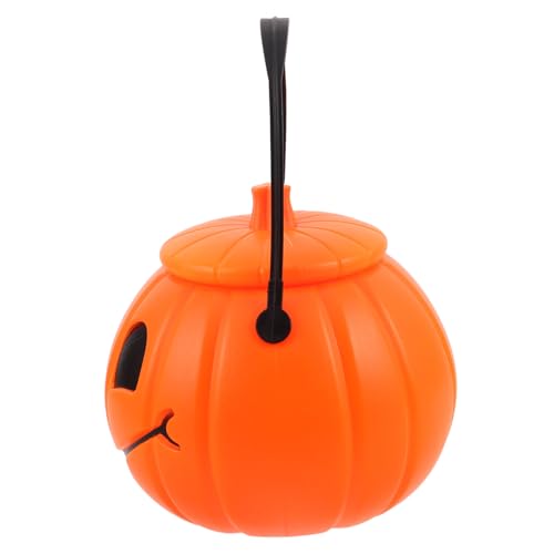 CONGARTENO Halloween Kürbis Behälter mit Deckel Tragbarer Kunststoff Süßigkeiten Eimer mit Rundem Cartoon-Augen-Design Kompakte für Party Dekoration und Trick-Treat Süßigkeiten von CONGARTENO