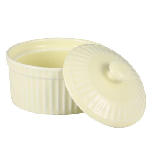 CONGARTENO Keramik Backschüssel mit Deckel Gelb Hitzebeständig Kleine Dessertschale für Pudding Suppe Ofenfeste Auflaufform für Zuhause und Kuchenbacken von CONGARTENO