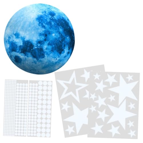 CONGARTENO Kinderzimmer Leuchtende Wandsticker Blauer Mond Sterne Punkte Selbstklebend Abnehmbar Leuchtend im Dunkeln für Schlafzimmer Dekorative Wandtattoos von CONGARTENO