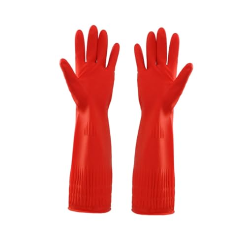 CONGARTENO Latex Reinigungshandschuhe mit Plüschfutter Wasser und Ölbeständig Strapazierfähig Spülhandschuhe für Küche Haushalt Garten Vielseitig Einsetzbar Schützende Küchenhandschuhe Rot von CONGARTENO
