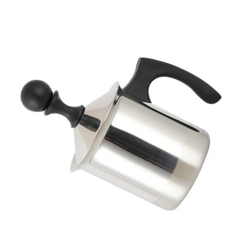 CONGARTENO Manueller Milchaufschäumer aus Edelstahl Milchkanne mit Doppel sieb Tragbarer Handpumpe für Cremigen Milchschaum für Latte Cappuccino Heiße Kompakt und Leicht von CONGARTENO