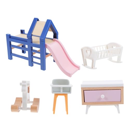 CONGARTENO Maßstab Babybett Teilig Kinderzimmer mit Rutsche Schaukelpferd Hocker Sichere Glatte Oberfläche Sanfte Farben für Rollenspiele von CONGARTENO